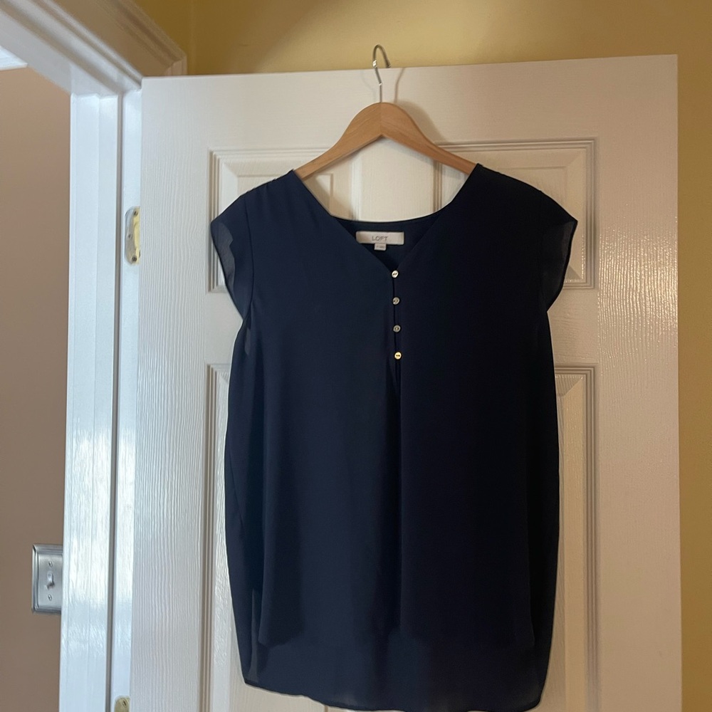 LOFT Navy Women's Blouse with Button Detail